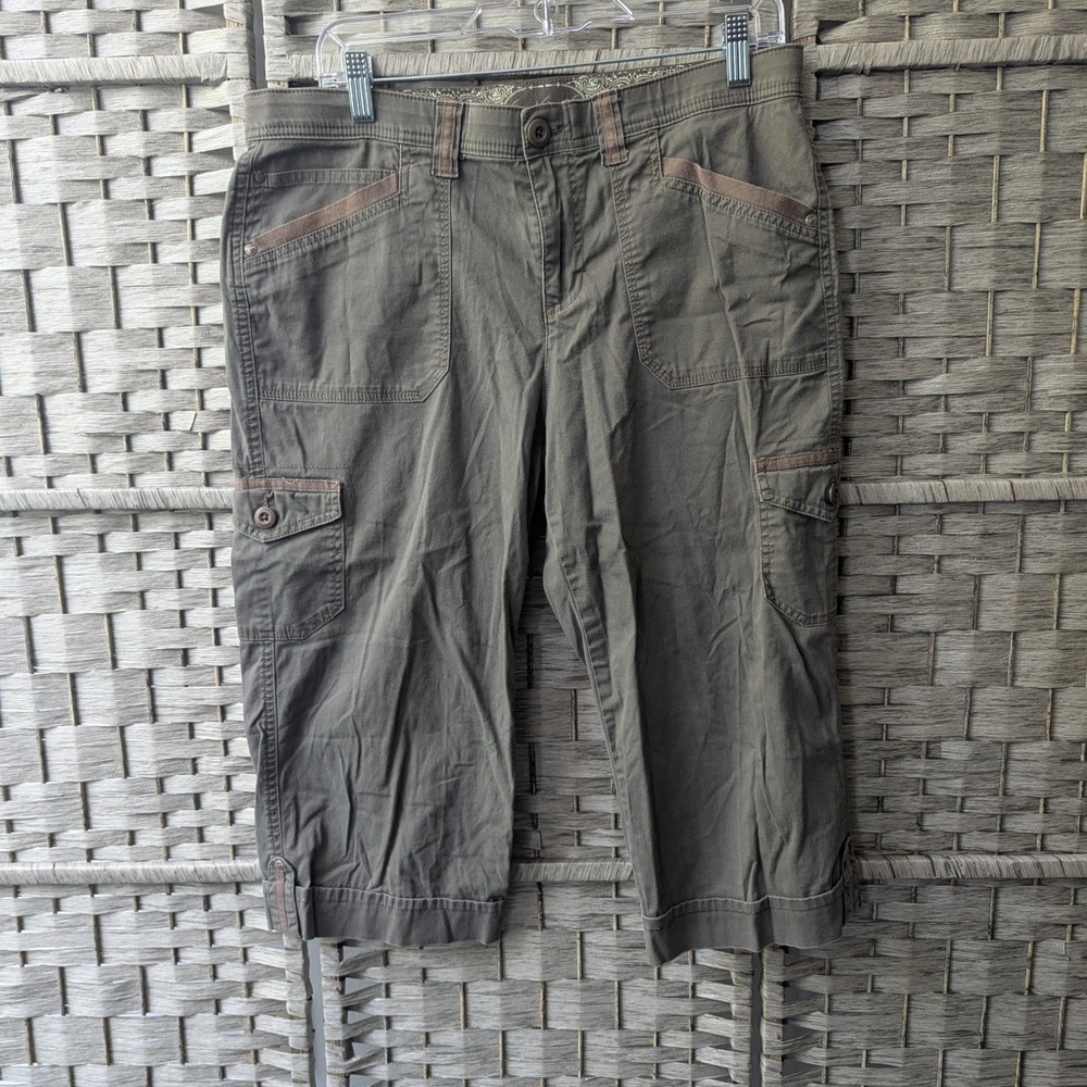 Gloria Vanderbilt Cargo Capri Pants Olive Green Utility Cropped Sz 10 Gorpcore